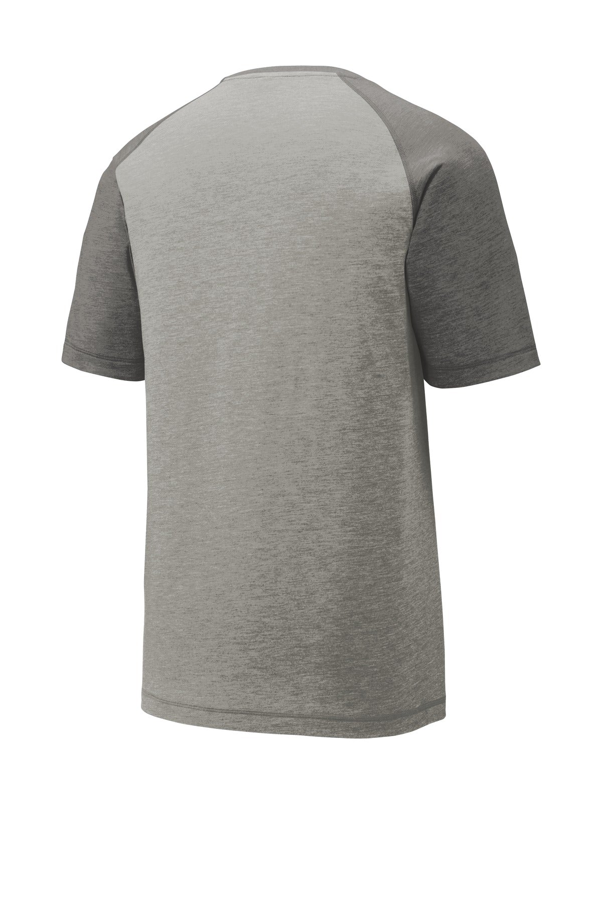 Sport-Tek PosiCharge Tri-Blend Wicking Raglan Tee. ST400 Dark Grey Heather/ Light Grey Heather