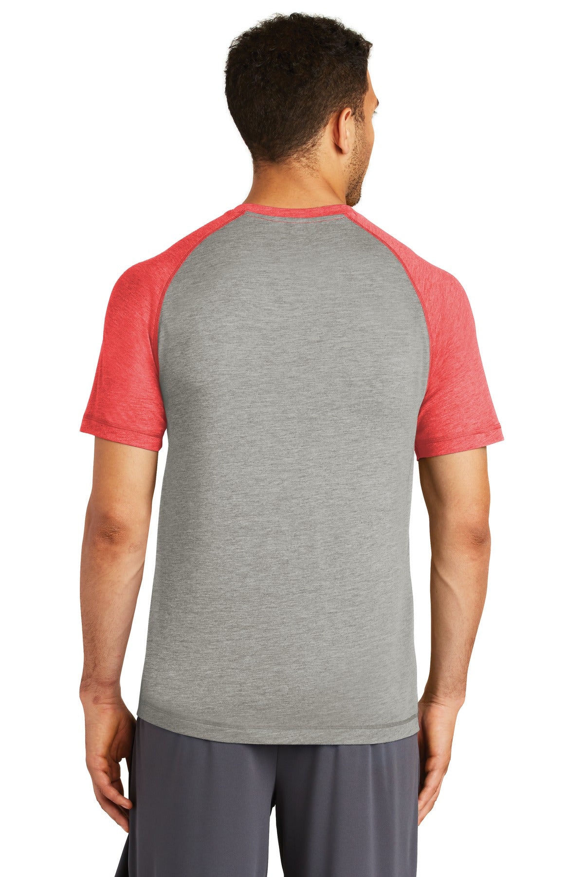 Custom Embroidered Sport-Tek PosiCharge Tri-Blend Wicking Raglan Tee. ST400,True Royal Heather/ Light Grey Heather
