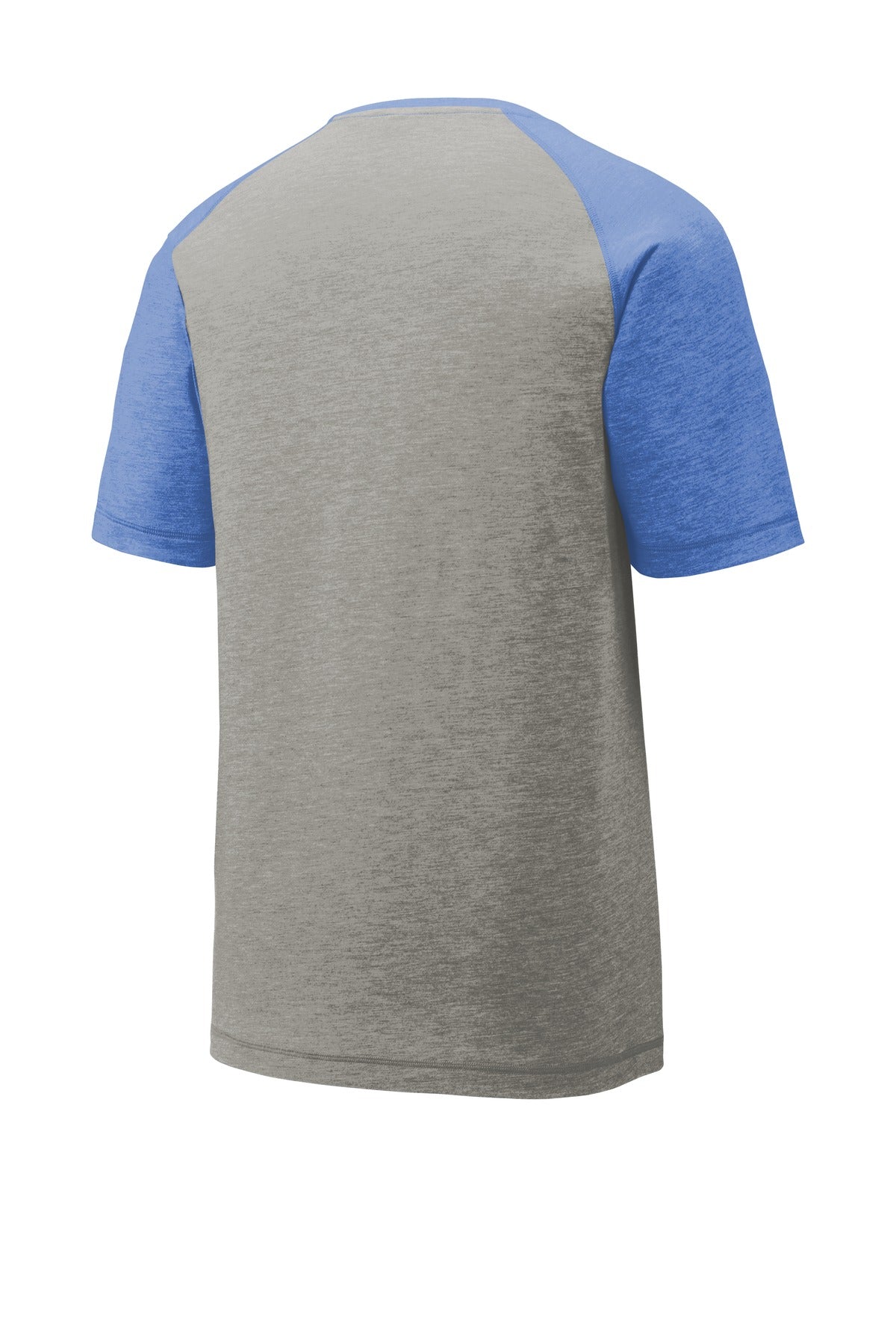 Sport-Tek PosiCharge Tri-Blend Wicking Raglan Tee. ST400 True Royal Heather/ Light Grey Heather