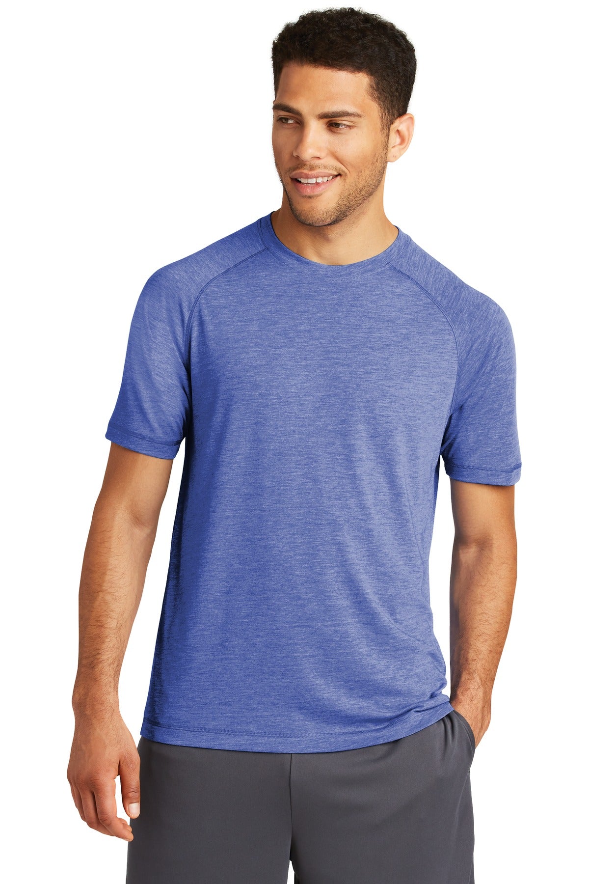 Sport-Tek PosiCharge Tri-Blend Wicking Raglan Tee. ST400 True Royal Heather