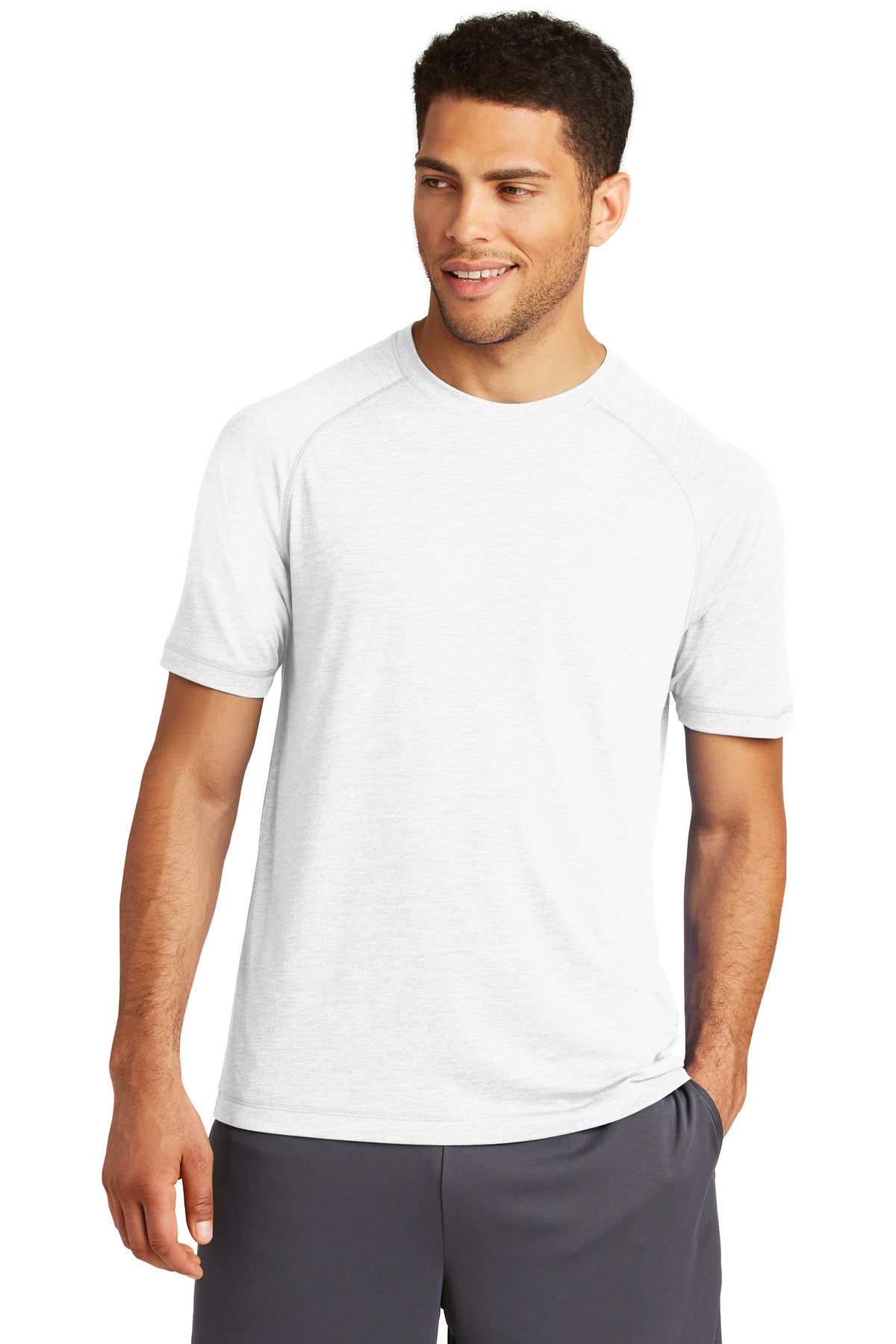 Sport-Tek PosiCharge Tri-Blend Wicking Raglan Tee. ST400 White Triad Solid