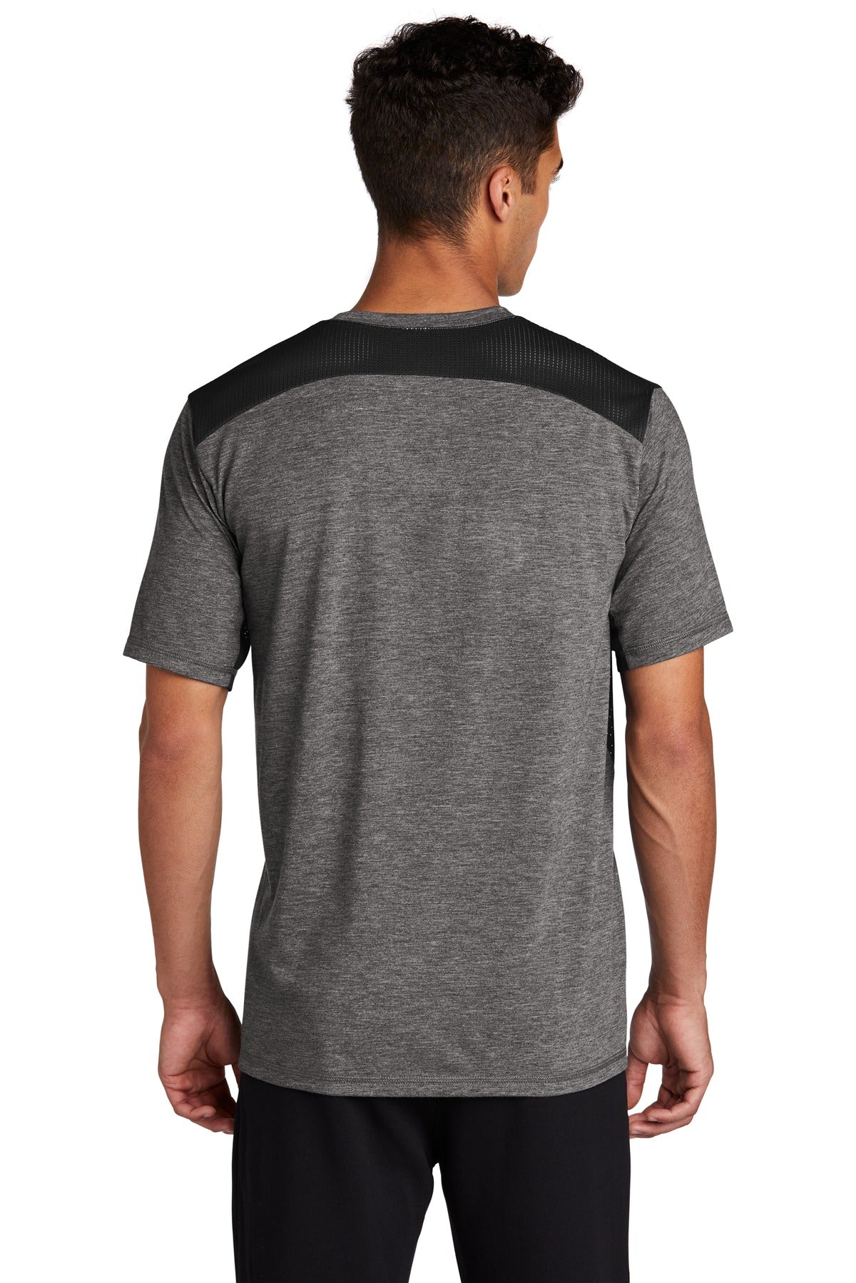 Custom Embroidered Sport-Tek PosiCharge Tri-Blend Wicking Draft Tee. ST410,Black/ Dark Grey Heather