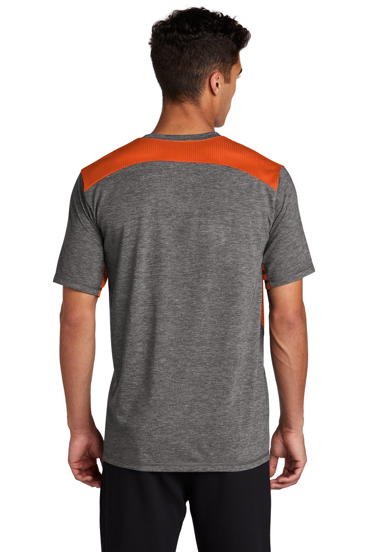 Custom Embroidered Sport-Tek PosiCharge Tri-Blend Wicking Draft Tee. ST410,Deep Orange/ Dark Grey Heather