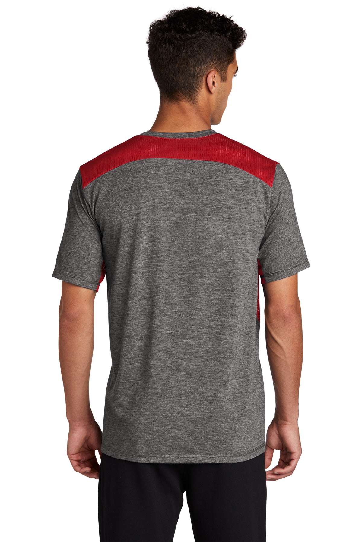 Custom Embroidered Sport-Tek PosiCharge Tri-Blend Wicking Draft Tee. ST410,True Red/ Dark Grey Heather