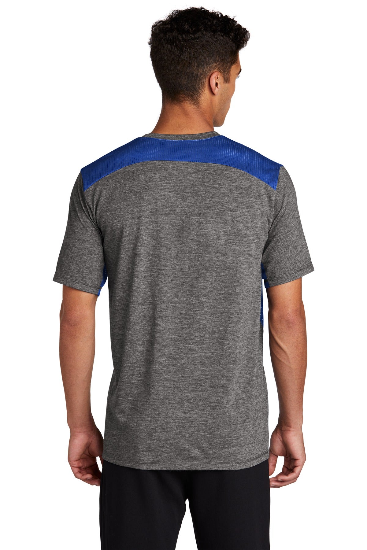 Custom Embroidered Sport-Tek PosiCharge Tri-Blend Wicking Draft Tee. ST410,True Royal/ Dark Grey Heather