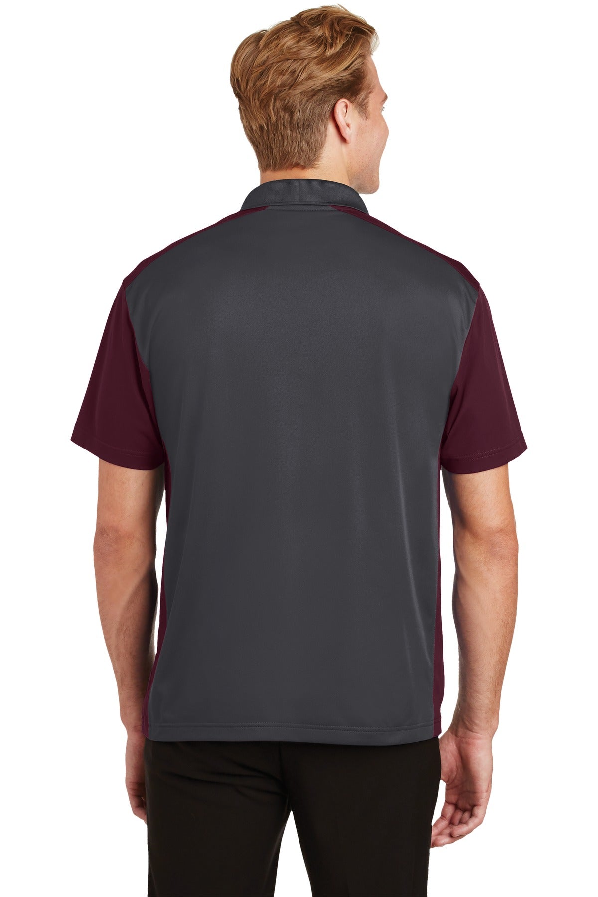 Custom Embroidered Sport-Tek Colorblock Micropique Sport-Wick Polo. ST652,Iron Grey/ Maroon