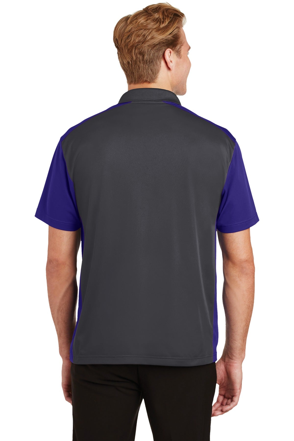 Custom Embroidered Sport-Tek Colorblock Micropique Sport-Wick Polo. ST652,Iron Grey/ Purple