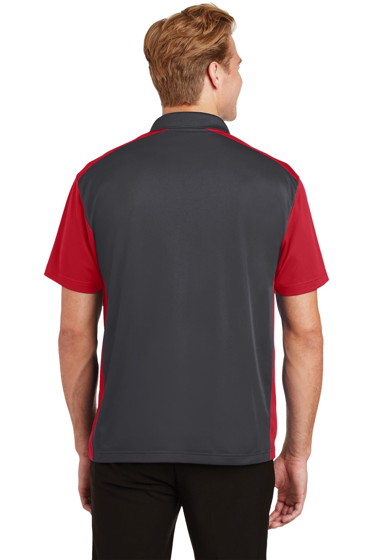 Custom Embroidered Sport-Tek Colorblock Micropique Sport-Wick Polo. ST652,Iron Grey/ True Red