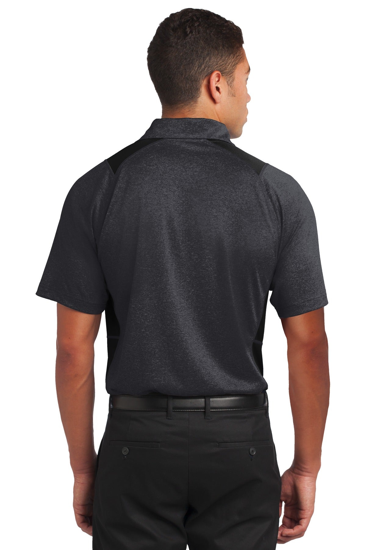 Custom Embroidered Sport-Tek Heather Colorblock Contender Polo. ST665,Graphite Heather/ Black