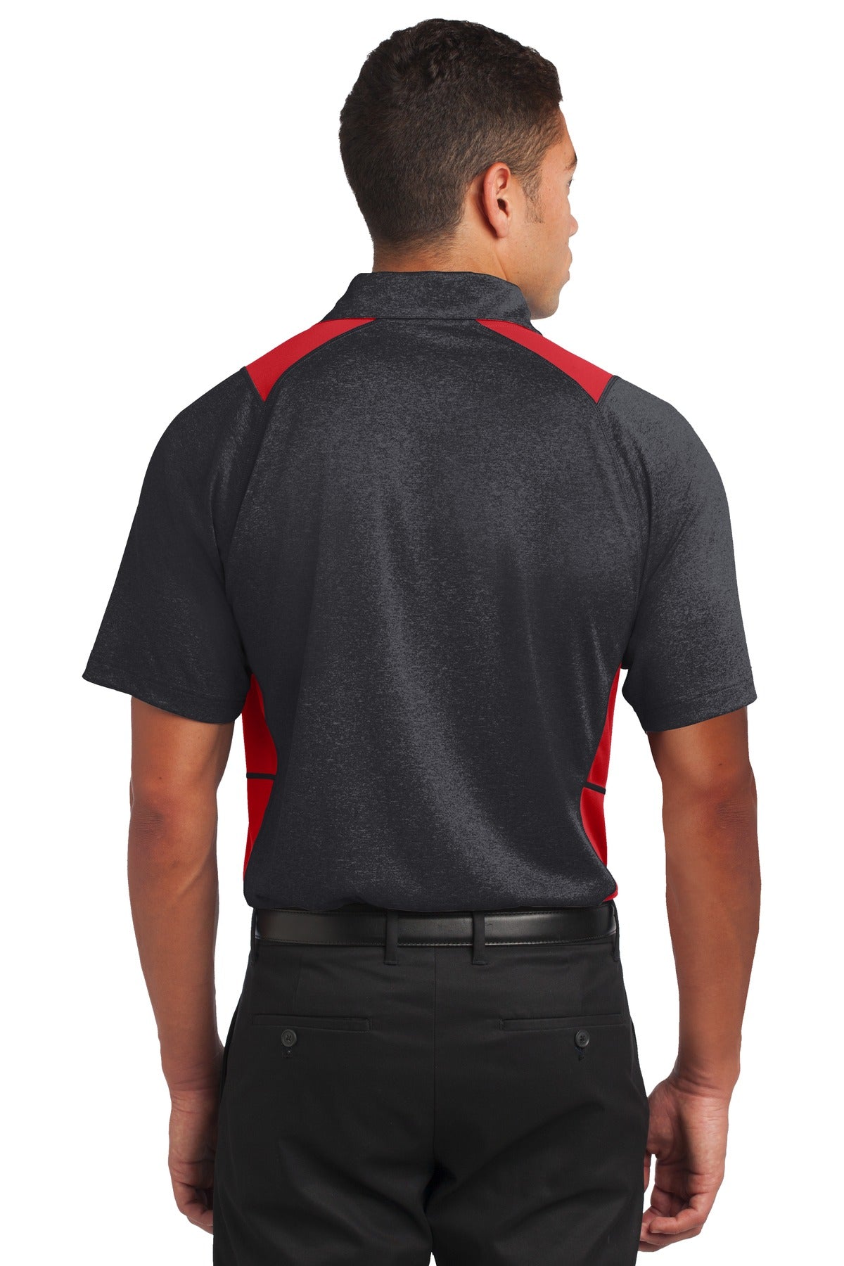 Custom Embroidered Sport-Tek Heather Colorblock Contender Polo. ST665,Graphite Heather/ True Red