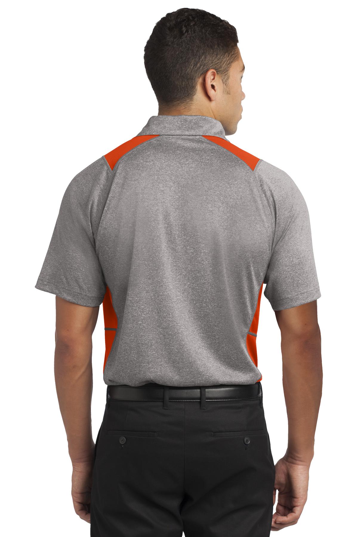 Custom Embroidered Sport-Tek Heather Colorblock Contender Polo. ST665,Vintage Heather/ Deep Orange