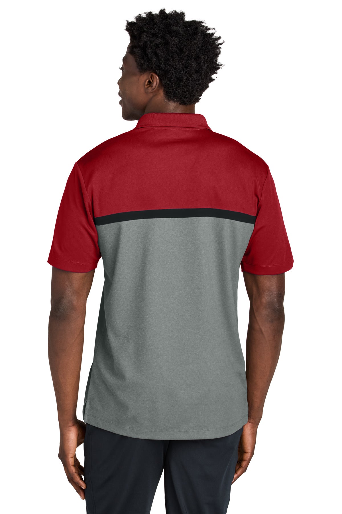 Custom Embroidered Sport-Tek UV Micropique Colorblock Polo ST741,Deep Red/ Grey Concrete Heather/ Black