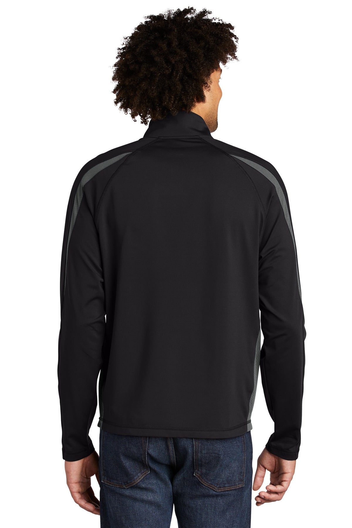 Custom Embroidered Sport-Tek Sport-Wick Stretch 1/2-Zip Colorblock Pullover. ST851,Black/ Charcoal Grey
