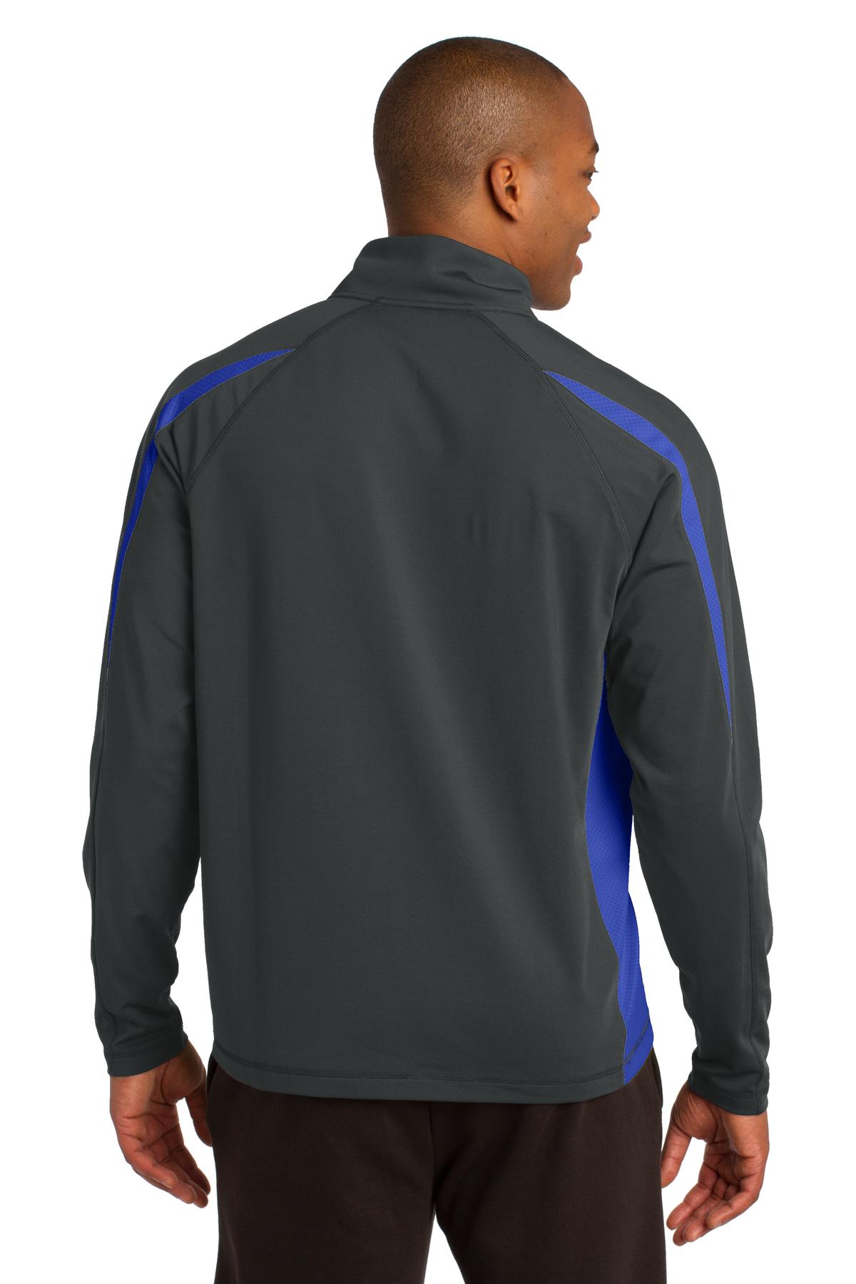 Custom Embroidered Sport-Tek Sport-Wick Stretch 1/2-Zip Colorblock Pullover. ST851,Charcoal Grey/ True Royal