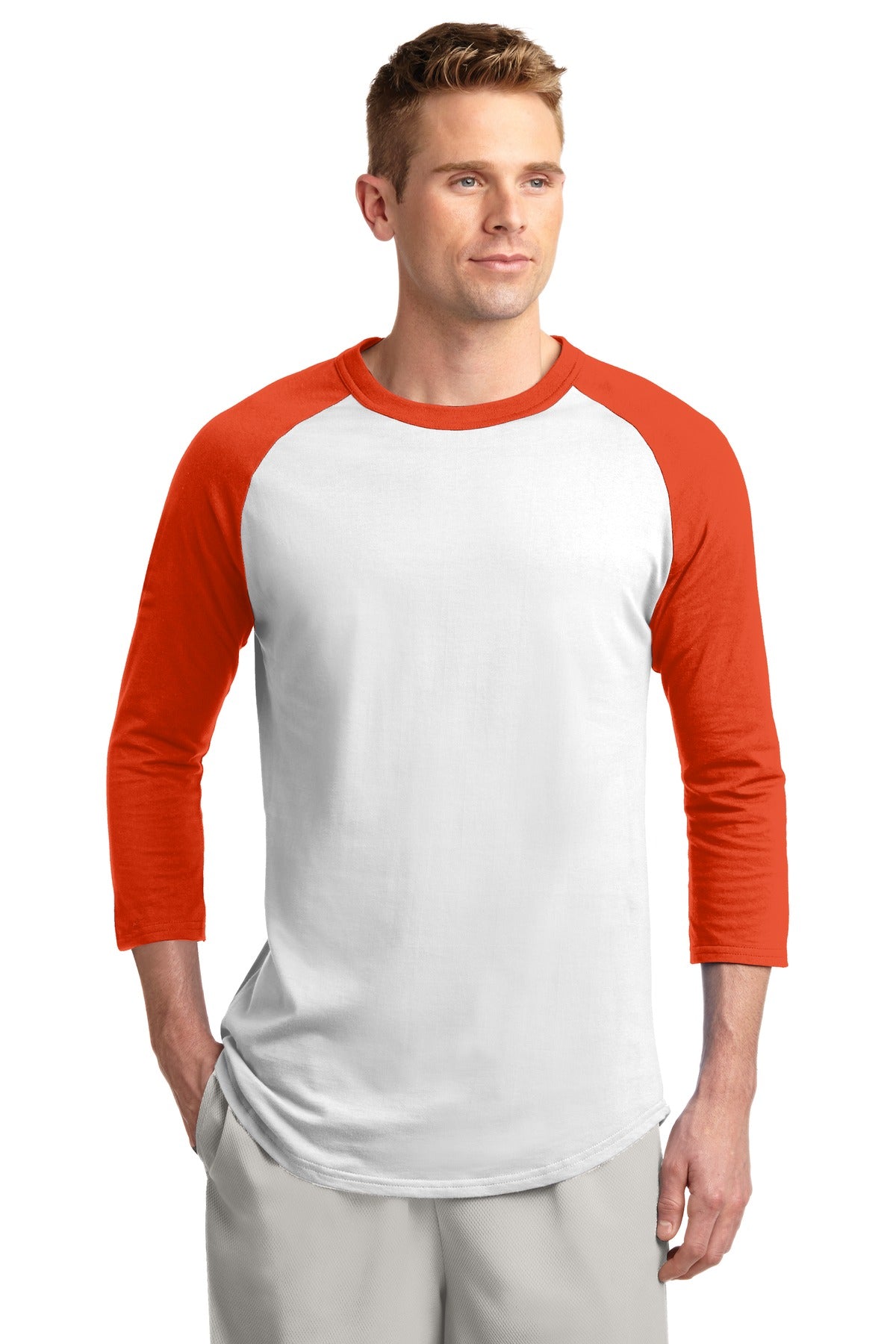 Sport-Tek Colorblock Raglan Jersey. T200 White/ Deep Orange