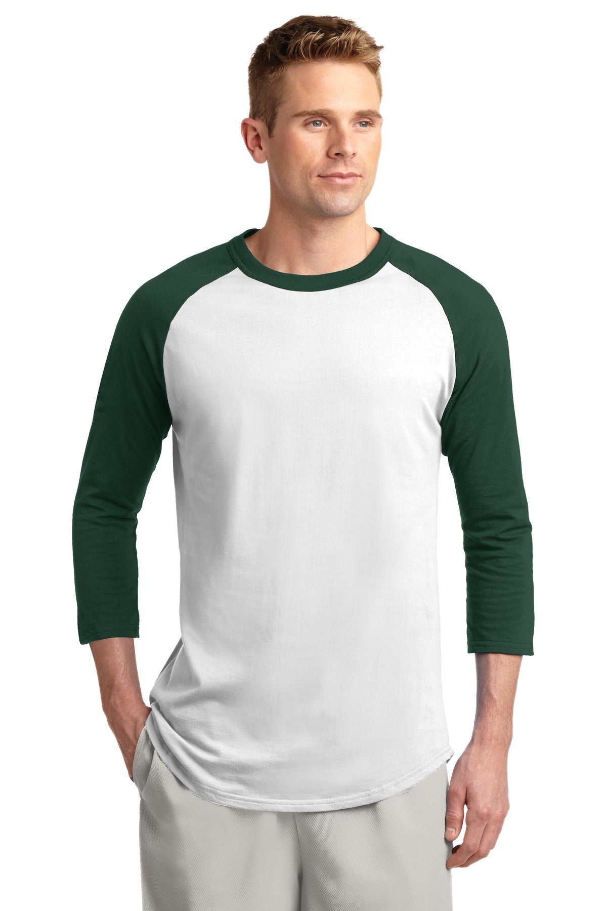Sport-Tek Colorblock Raglan Jersey. T200 White/ Forest