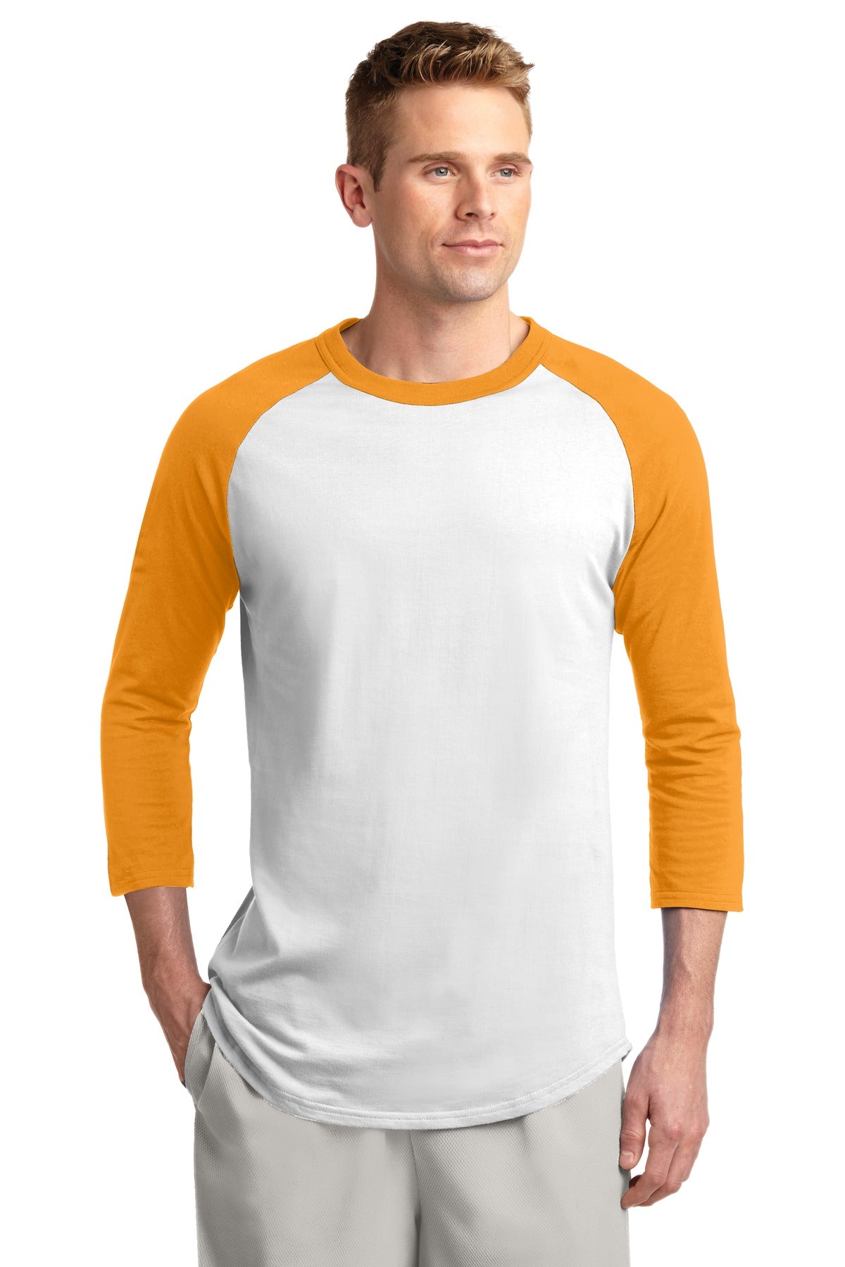 Sport-Tek Colorblock Raglan Jersey. T200 White/ Gold