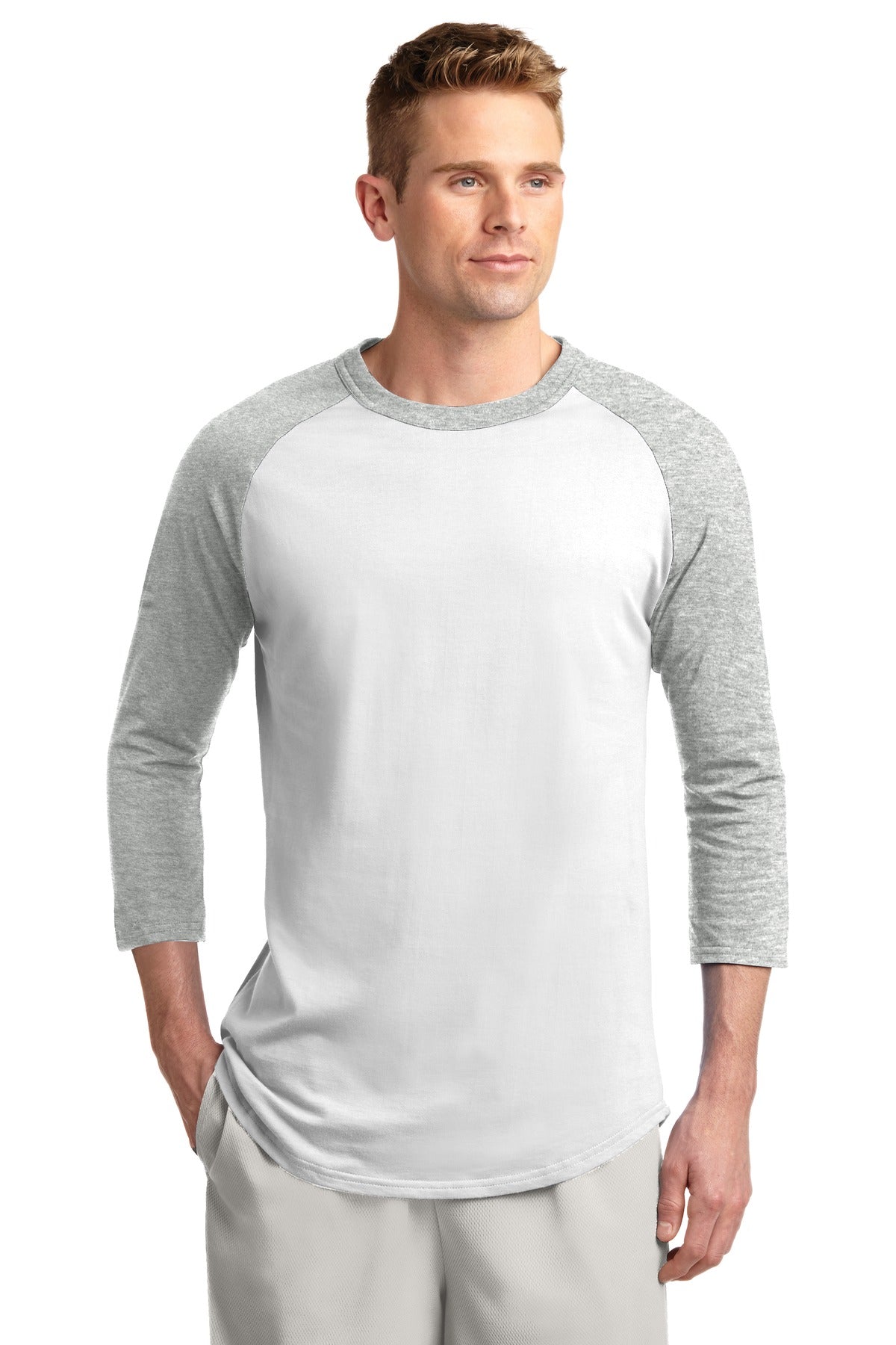 Sport-Tek Colorblock Raglan Jersey. T200 White/ Heather Grey