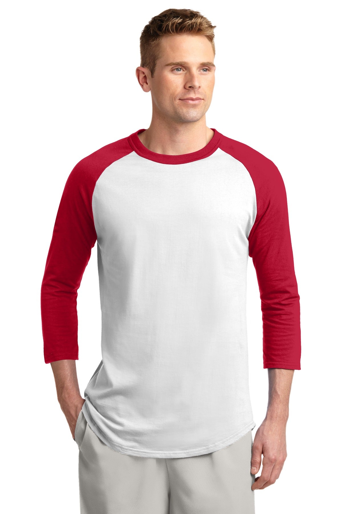 Sport-Tek Colorblock Raglan Jersey. T200 White/ Red