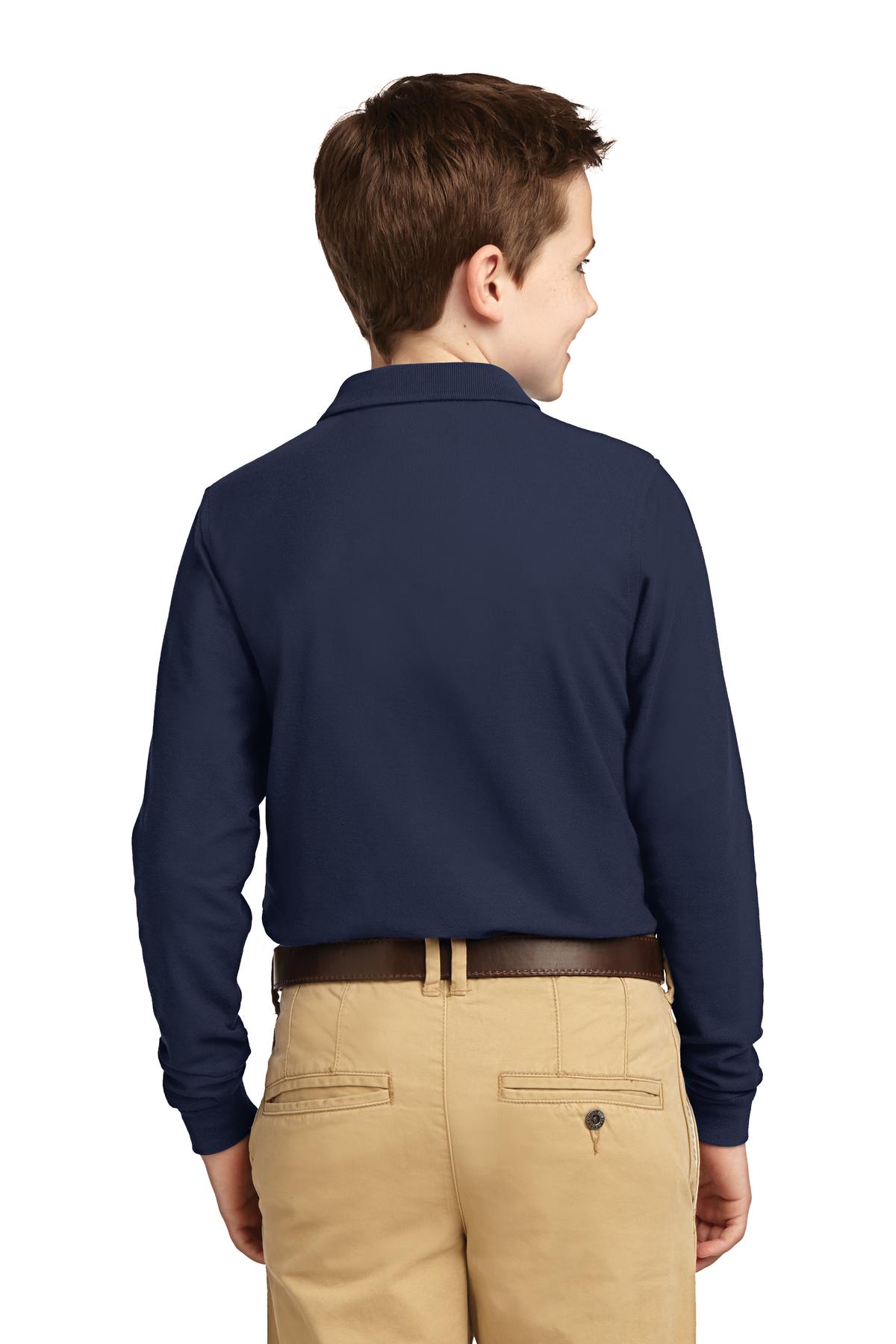 Custom Embroidered Port Authority Youth Long Sleeve Silk Touch Polo. Y500LS,Navy