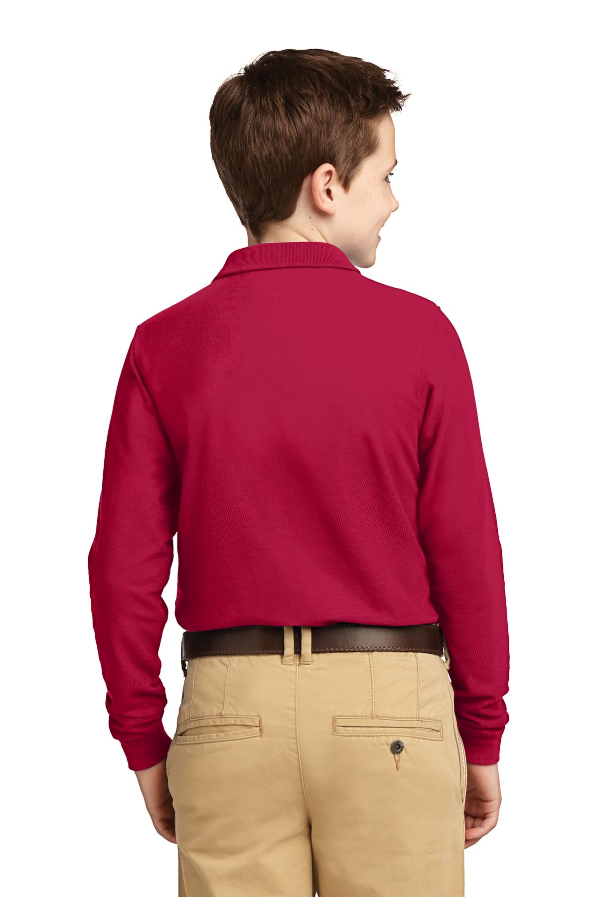 Custom Embroidered Port Authority Youth Long Sleeve Silk Touch Polo. Y500LS,Red