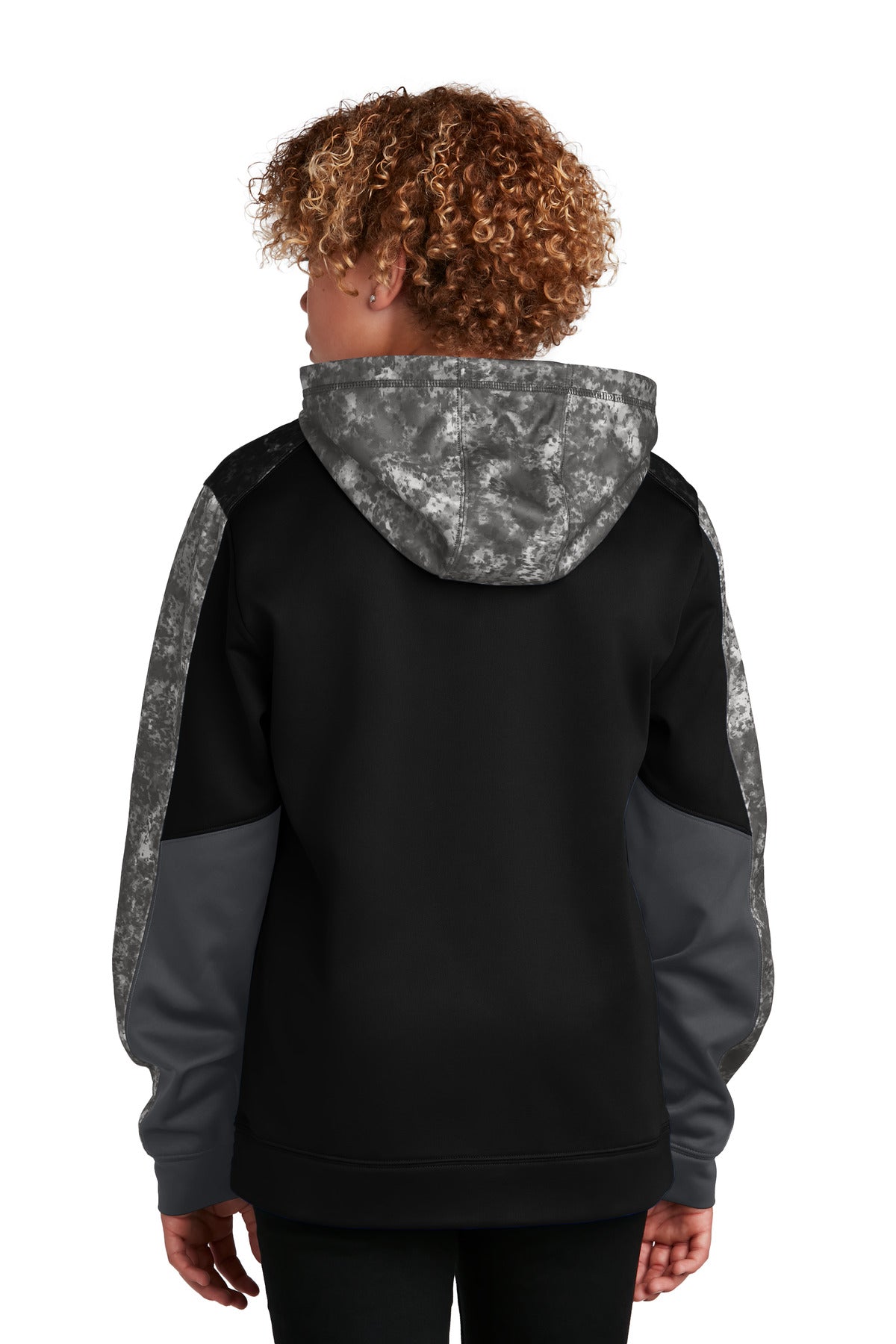 Custom Embroidered Sport-Tek Youth Sport-Wick Mineral Freeze Fleece Colorblock Hooded Pullover. YST231,Black/ Black