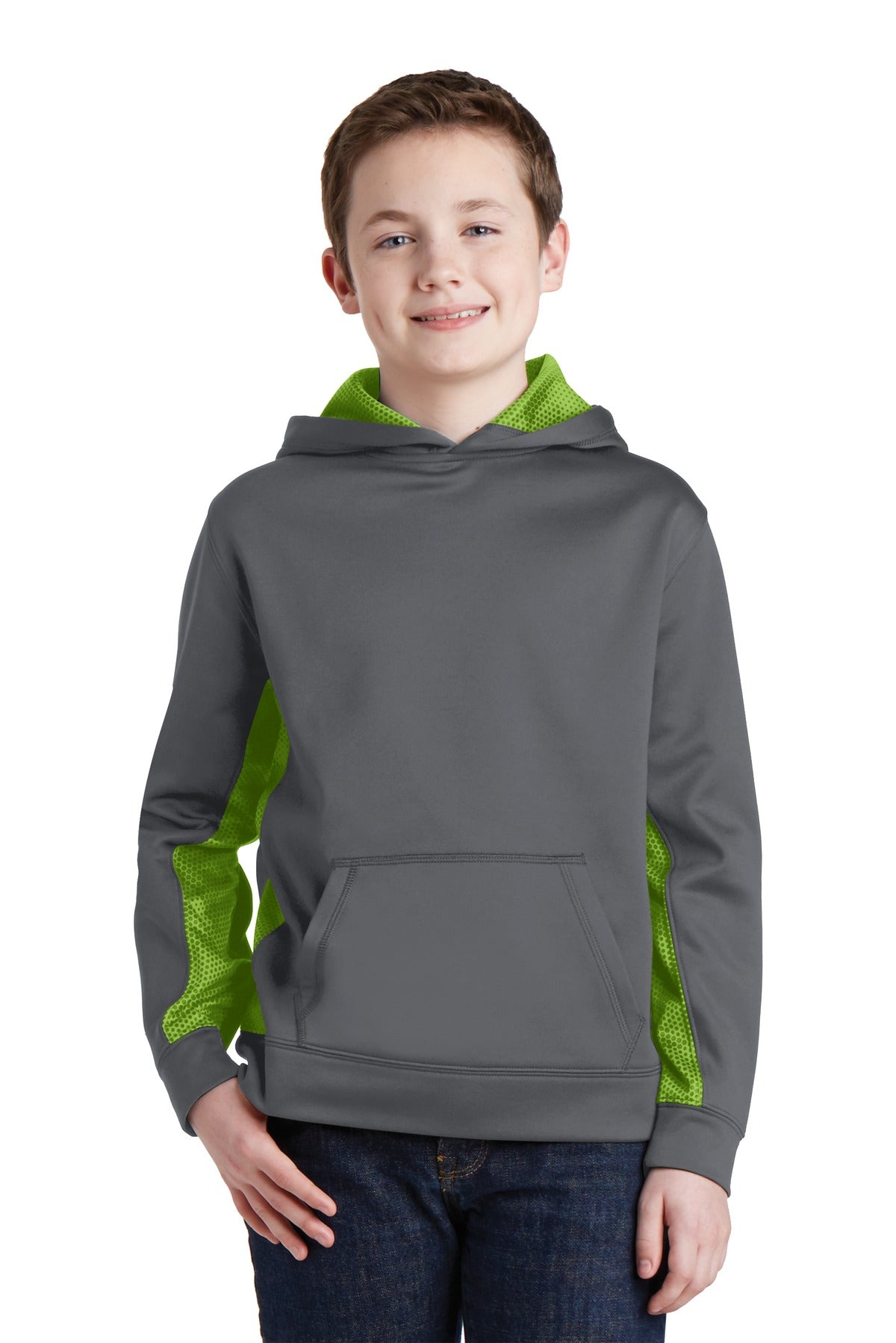 Sport-Tek Youth Sport-Wick CamoHex Fleece Colorblock Hooded Pullover. YST239