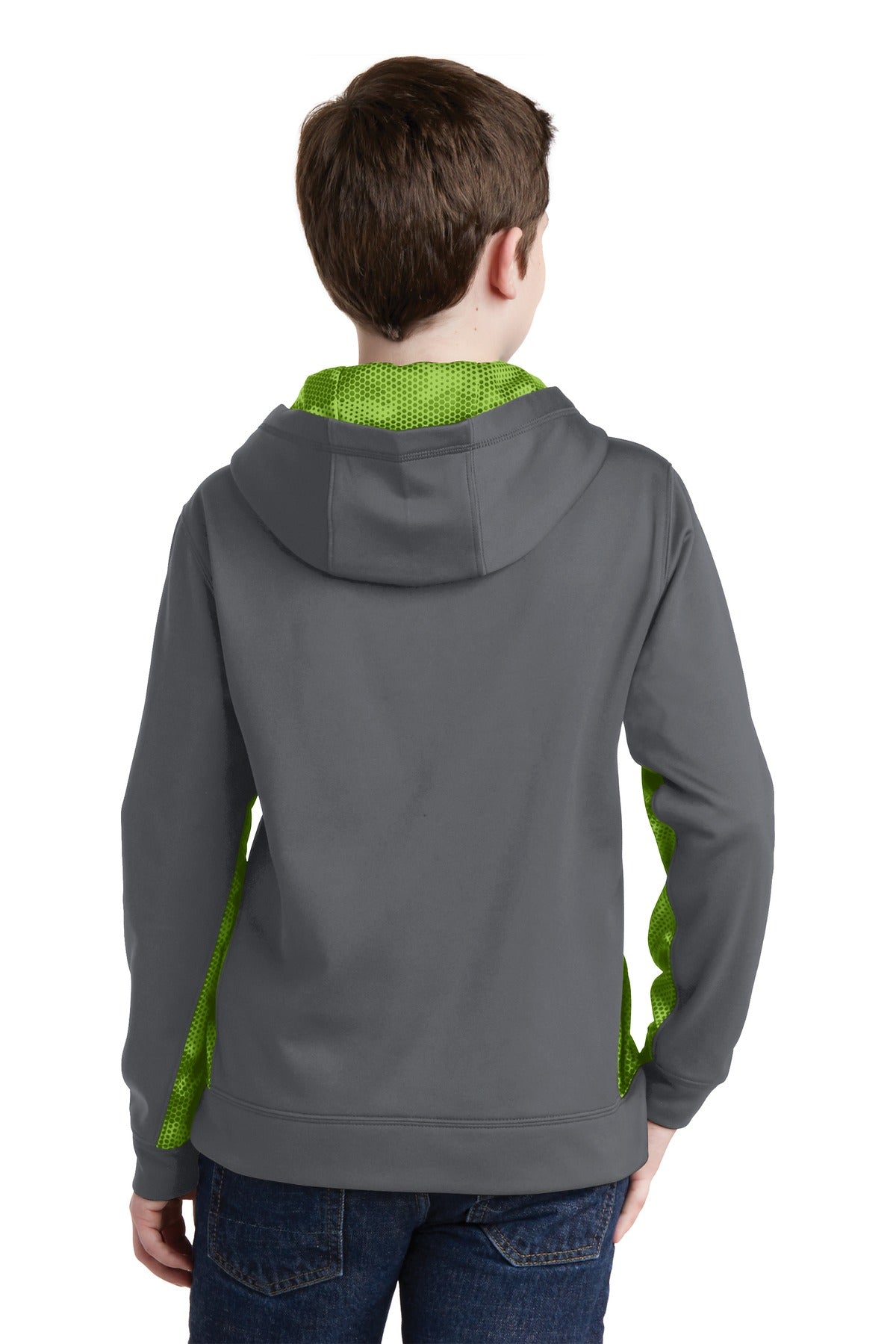 Custom Embroidered Sport-Tek Youth Sport-Wick CamoHex Fleece Colorblock Hooded Pullover. YST239,Dark Smoke Grey/ Lime Shock