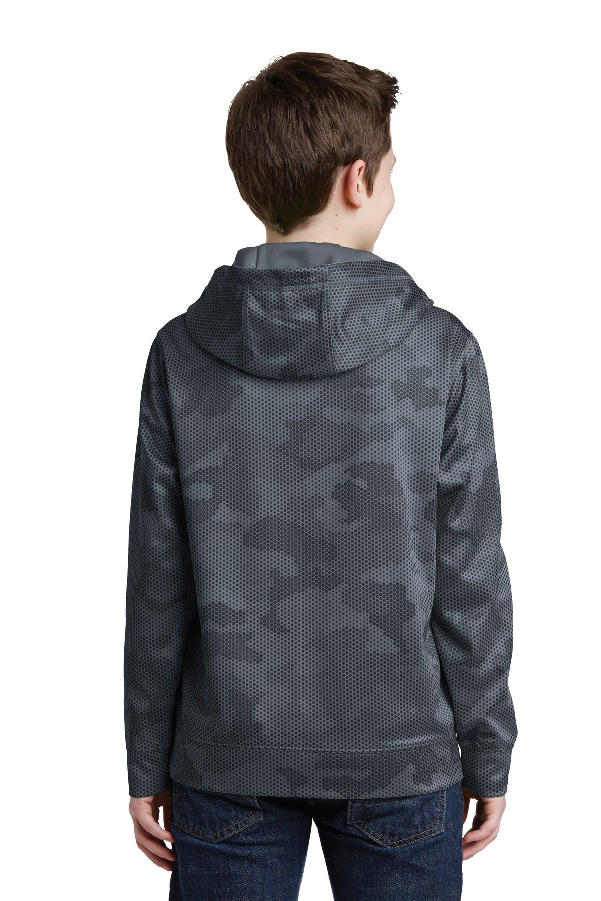 Custom Embroidered Sport-Tek Youth Sport-Wick CamoHex Fleece Hooded Pullover. YST240,Dark Smoke Grey