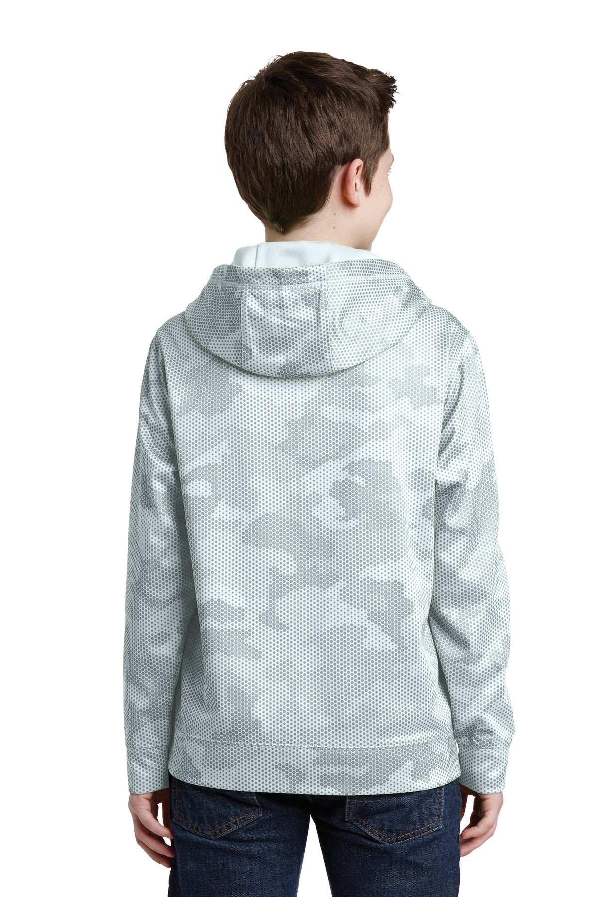 Custom Embroidered Sport-Tek Youth Sport-Wick CamoHex Fleece Hooded Pullover. YST240,White