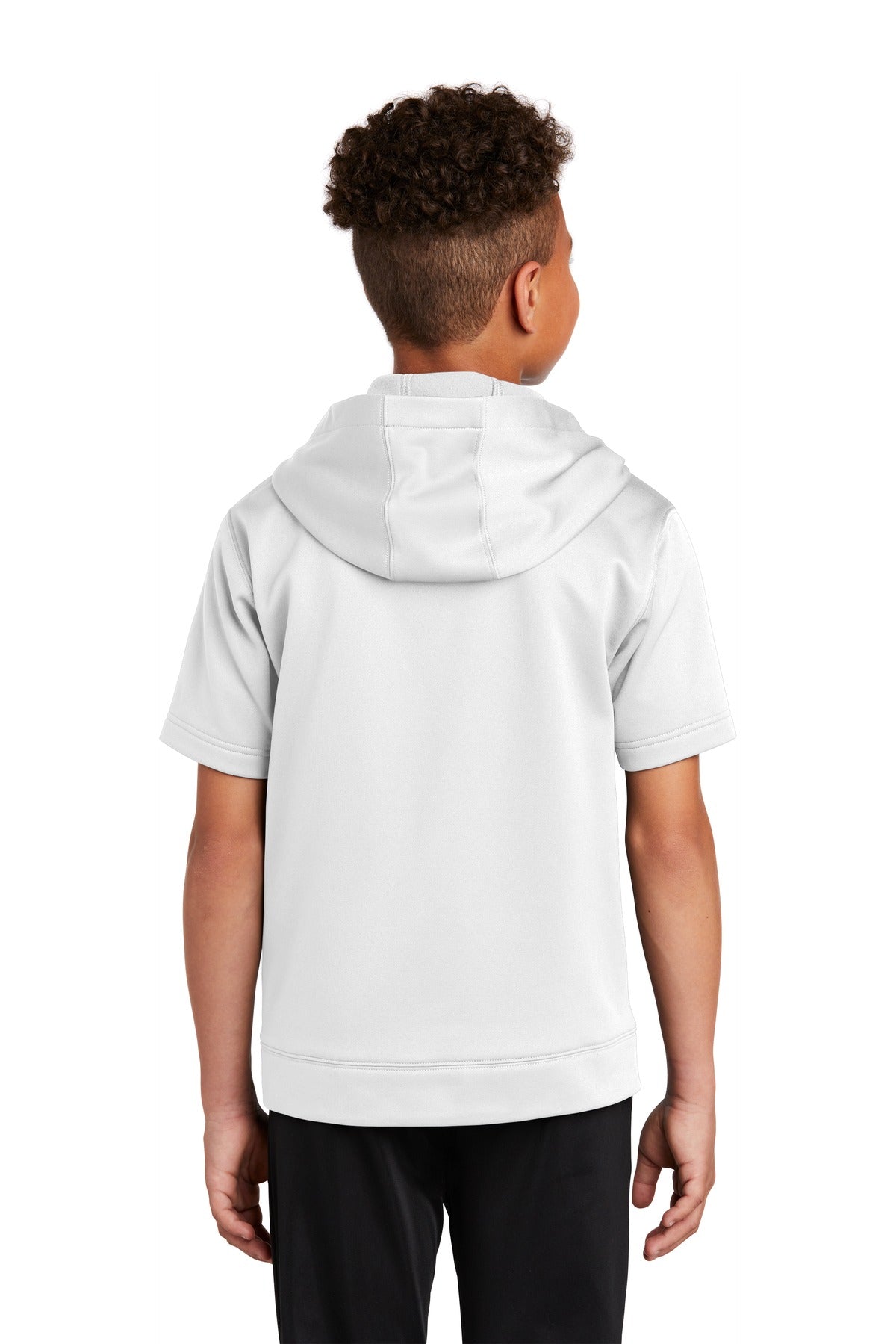 Custom Embroidered Sport-Tek Youth Sport-Wick Fleece Short Sleeve Hooded Pullover. YST251,White
