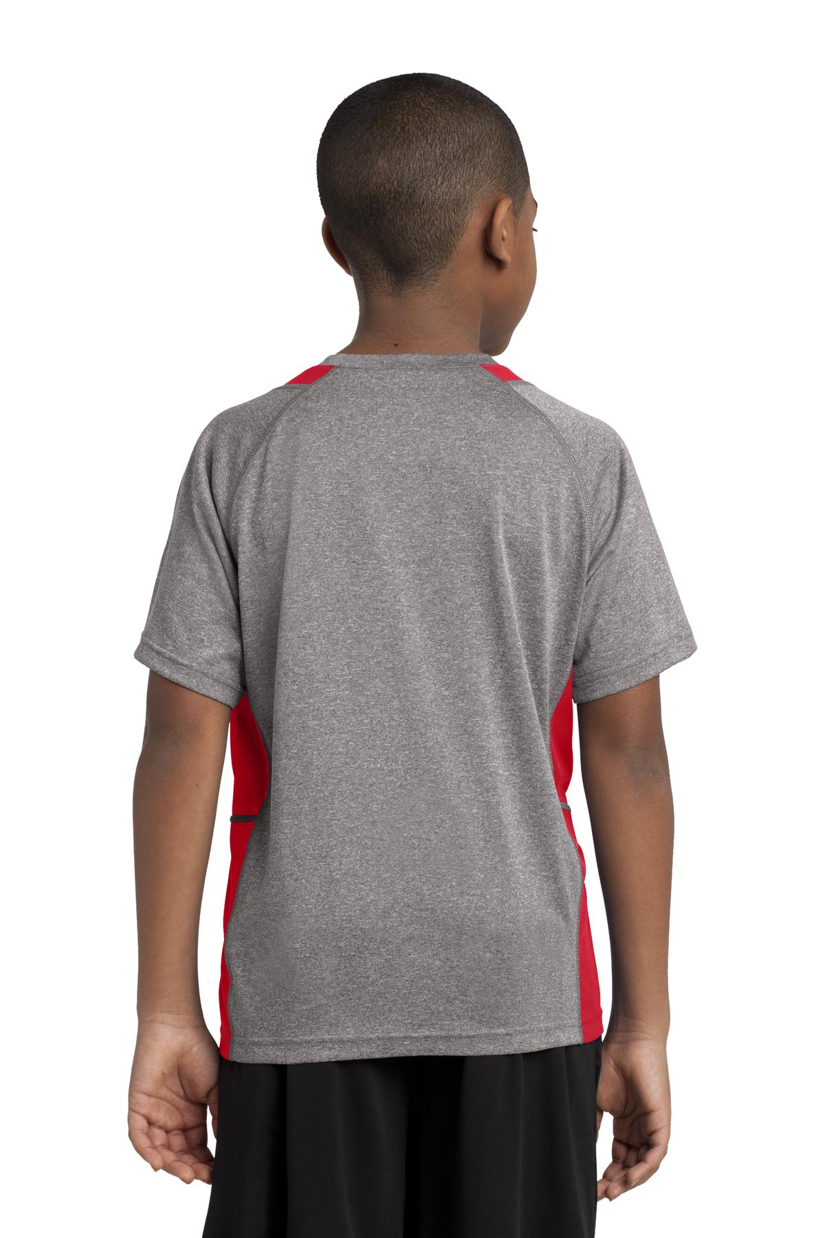 Custom Embroidered Sport-Tek Youth Heather Colorblock Contender Tee. YST361,Vintage Heather/ True Red