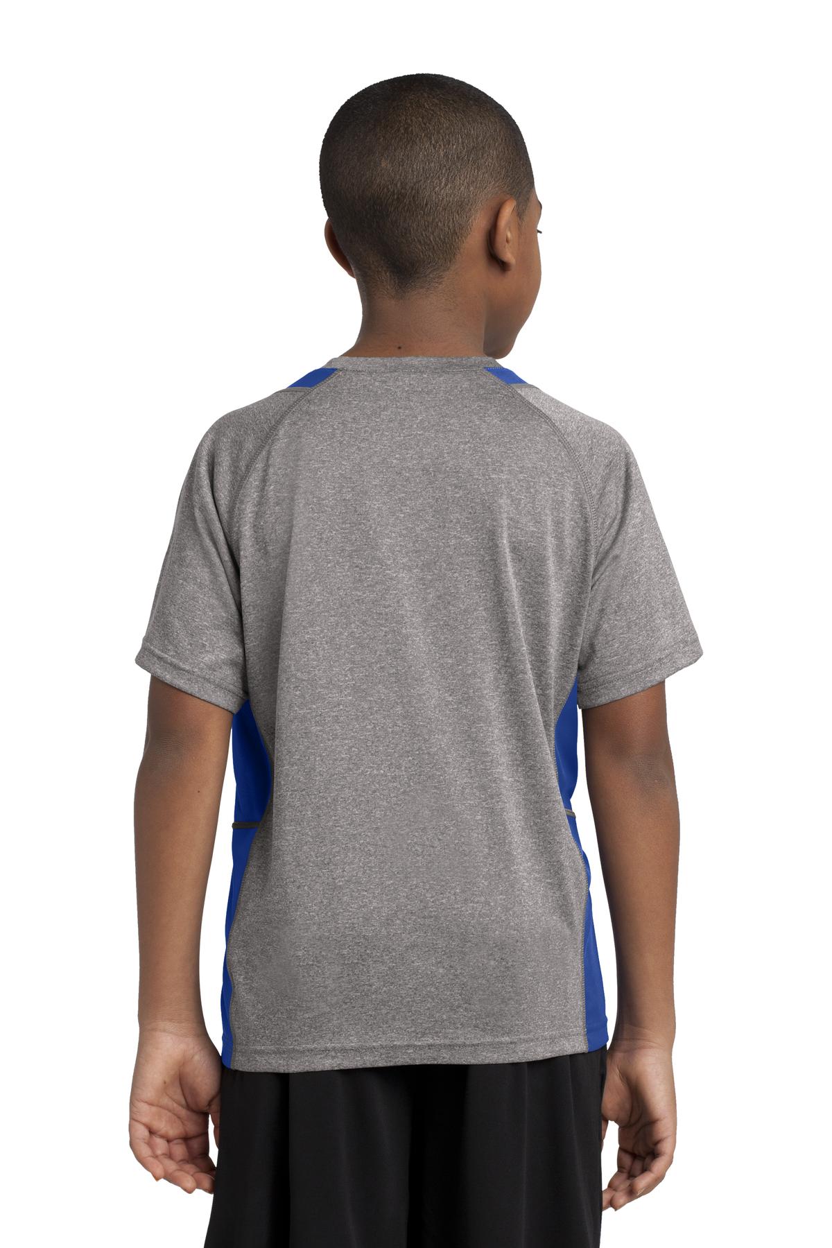 Custom Embroidered Sport-Tek Youth Heather Colorblock Contender Tee. YST361,Vintage Heather/ True Royal