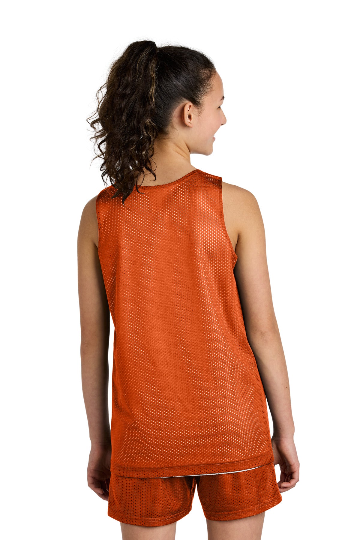Custom Embroidered Sport-Tek Youth PosiCharge Reversible Mesh Tank YST5000,Deep Orange/ White