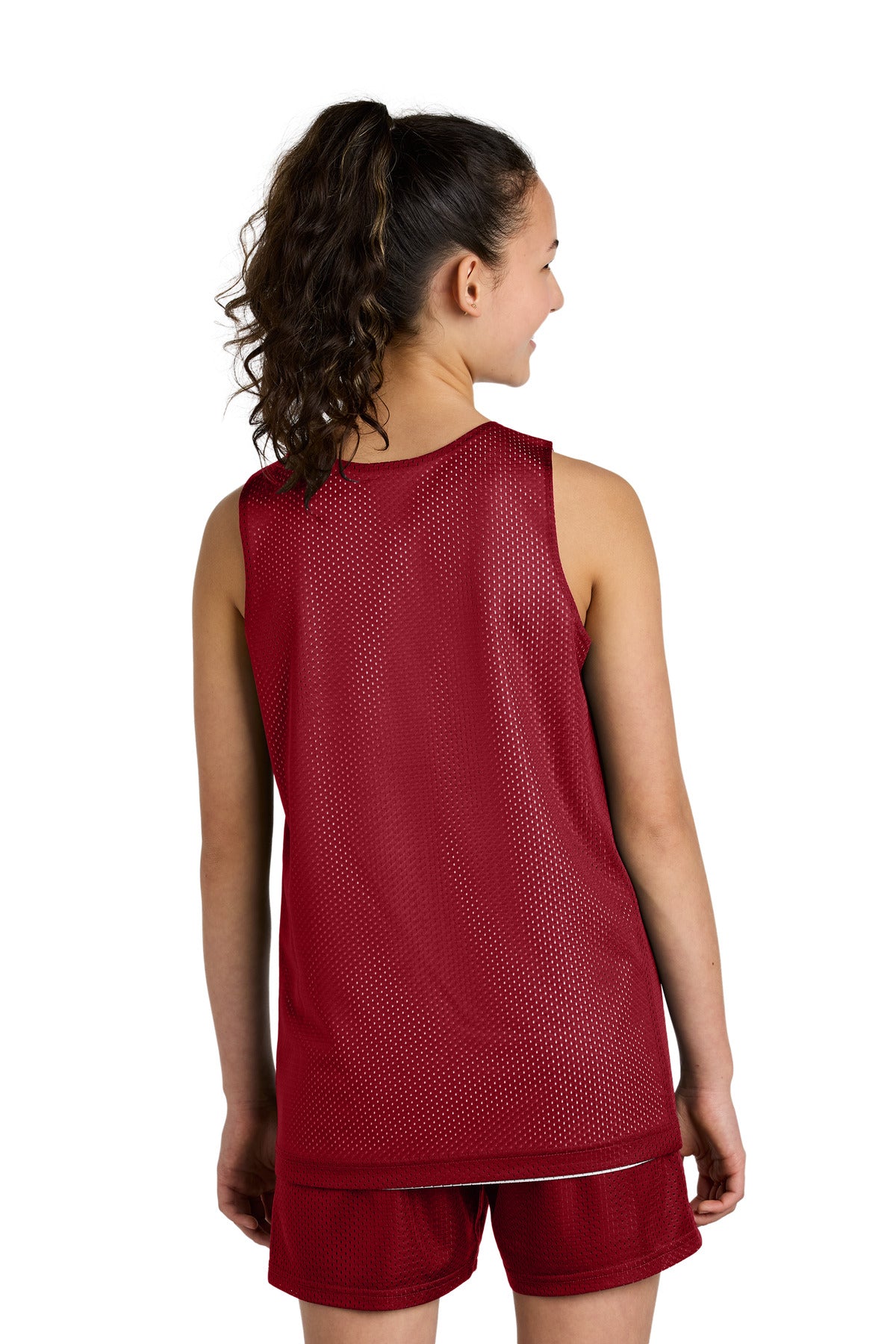 Custom Embroidered Sport-Tek Youth PosiCharge Reversible Mesh Tank YST5000,Deep Red/ White