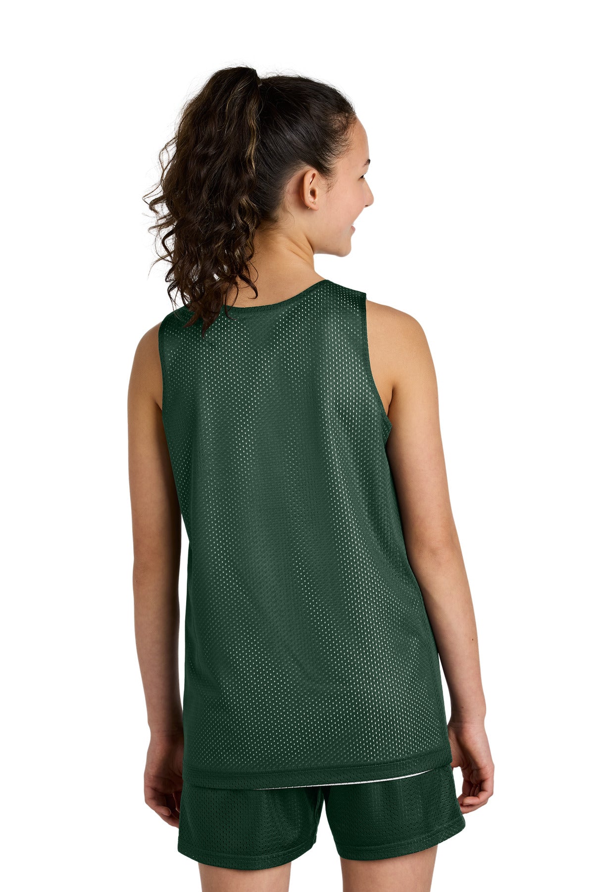 Custom Embroidered Sport-Tek Youth PosiCharge Reversible Mesh Tank YST5000,Forest Green/ White