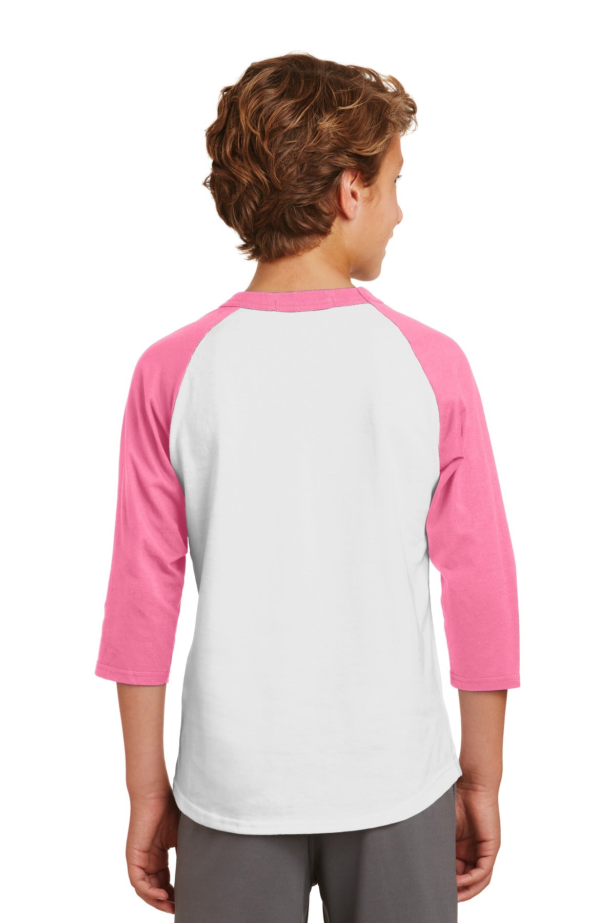 Custom Embroidered Sport-Tek Youth Colorblock Raglan Jersey. YT200,White/ Bright Pink