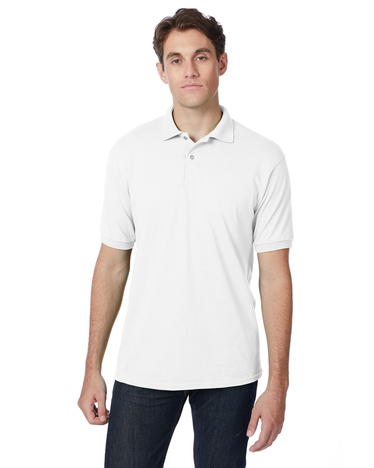 Hanes Adult EcoSmart® Jersey Knit Polo 054 WHITE