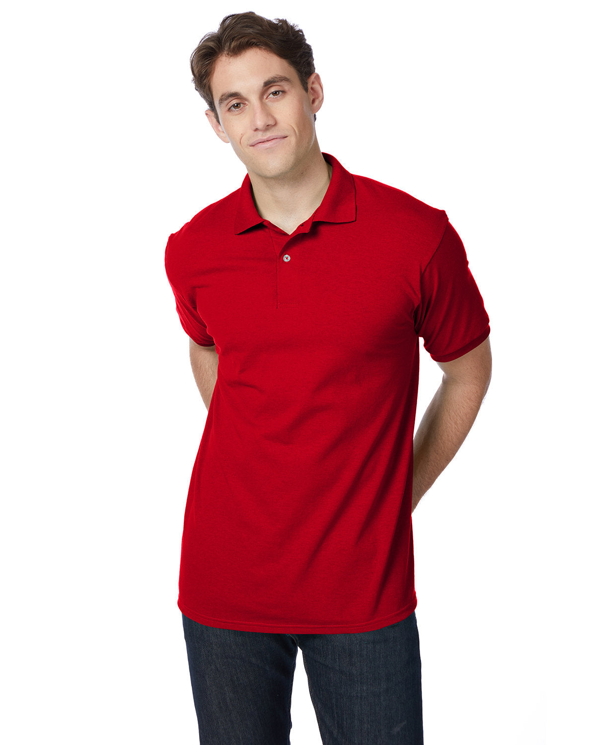 Hanes Adult EcoSmart® Jersey Knit Polo 054 DEEP RED