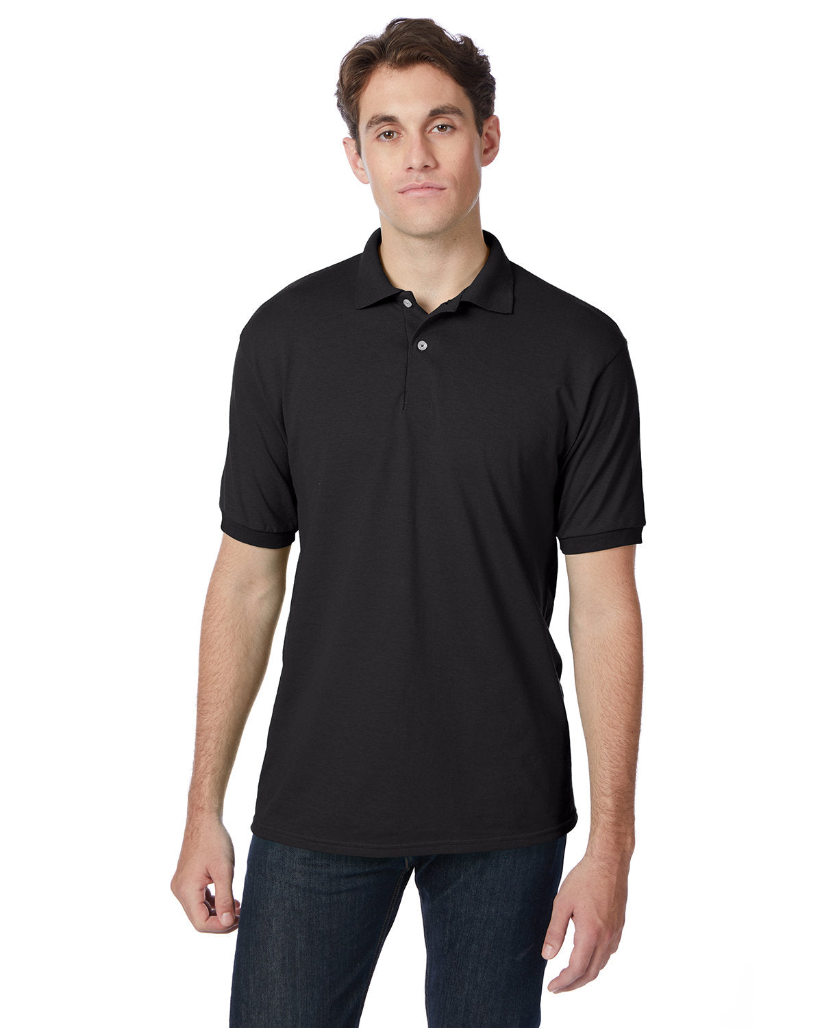 Hanes Adult EcoSmart® Jersey Knit Polo 054 BLACK