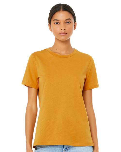 Custom Embroidered  BELLA + CANVAS Women’s Relaxed Fit Heather CVC Tee 6400CVC Heather Mustard