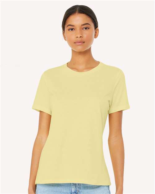 Custom Embroidered  BELLA + CANVAS Women’s Relaxed Fit Heather CVC Tee 6400CVC Heather French Vanilla