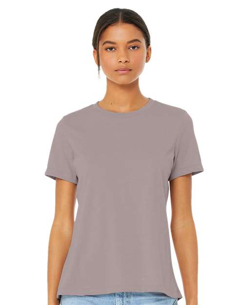 Custom Embroidered  BELLA + CANVAS Women’s Relaxed Fit Heather CVC Tee 6400CVC Heather Pink Gravel