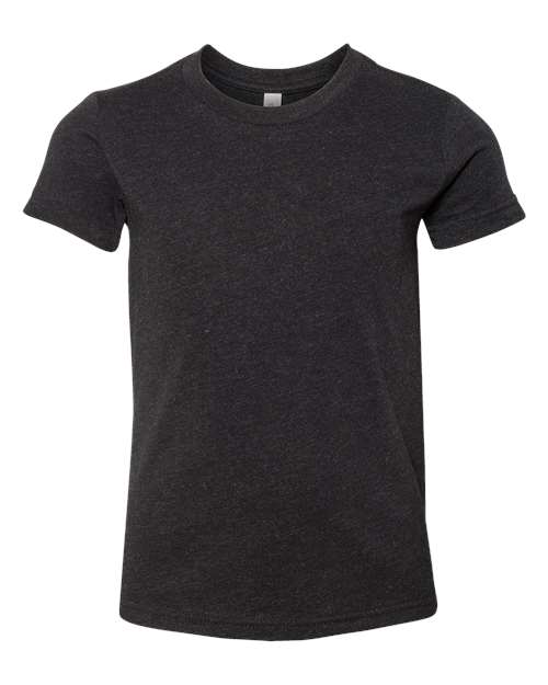 BELLA + CANVAS Youth CVC Jersey Tee 3001YCVC Black Heather Custom Embroidered Business Logo