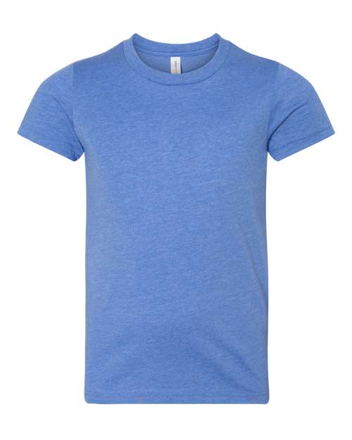 BELLA + CANVAS Youth CVC Jersey Tee 3001YCVC Heather Columbia Blue Custom Embroidered Business Logo