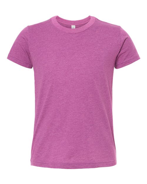 BELLA + CANVAS Youth CVC Jersey Tee 3001YCVC Heather Magenta Custom Embroidered Business Logo