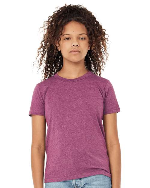 BELLA + CANVAS Youth CVC Jersey Tee 3001YCVC Heather Grass Green Custom Embroidered Business Logo