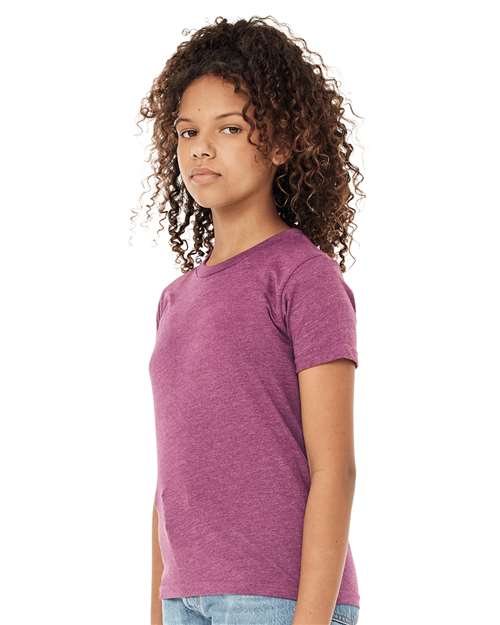 BELLA + CANVAS Youth CVC Jersey Tee 3001YCVC Heather Magenta Custom Embroidered Business Logo
