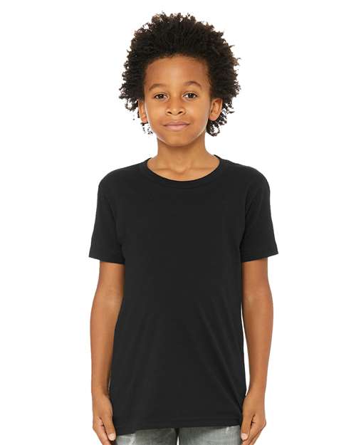 Custom Embroidered  BELLA + CANVAS Youth CVC Jersey Tee 3001YCVC Solid Black Blend