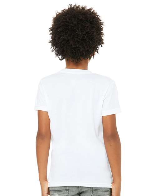 BELLA + CANVAS Youth CVC Jersey Tee 3001YCVC Solid White Blend Custom Embroidered Business Logo